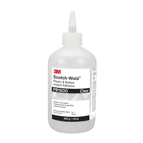 Miniatura 2 de 3M Scotch-Weld Adhesivo instantáneo de plástico y hule PR1500, transparente, botella de 20 gramos
