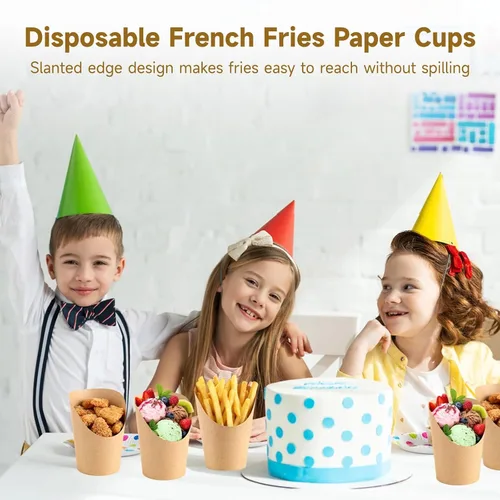 Miniatura 2 de OMISTAR 400 unidades de soporte para papas fritas francesas, vasos de papel kraft desechables, recipientes de 14 onzas para bocadillos