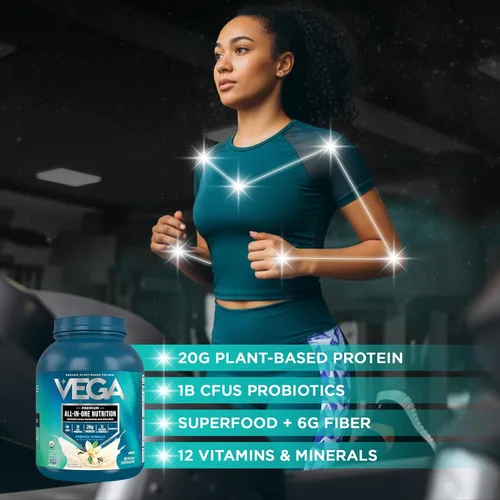 Miniatura 5 de Vega Todo en Uno Nutrición Orgánica - 20 g de proteína de guisante a base de plantas, vainilla francesa, 43 porciones, vitaminas A y C, probióticos