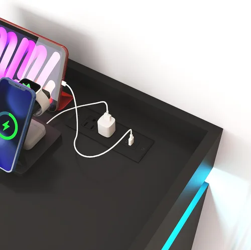 Miniatura 7 de Hlivelood Cómoda de 8 cajones con luz LED y estación de carga, cómoda moderna para armario, armario organizador de cajones anchos para dormitorio