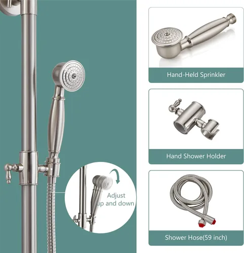 Miniatura 5 de Sistema de ducha de tubo expuesto de doble función, redondo, cabezal de ducha de lluvia de 8 pulgadas, juego combinado de accesorios de latón