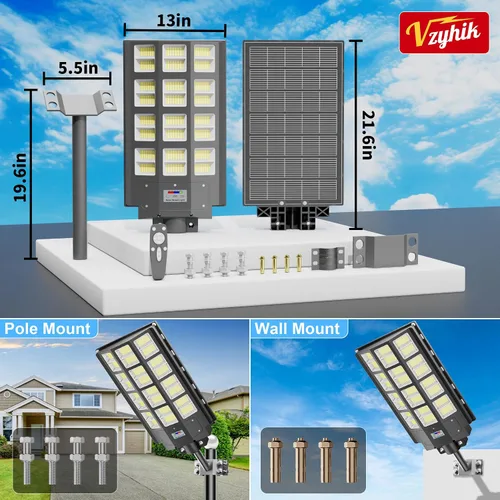 Miniatura 9 de Paquete de 3 Luces Solares para Estacionamiento - Luz Solar de Calle de 8000W 360000LM del Anochecer al Amanecer Luces de Calle con Energía Solar