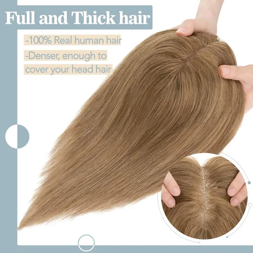 Miniatura 3 de S-noilite Toppers para el cabello para mujer, cabello humano real, base de encaje mejorado, toppers para mujeres con cabello delgado, piezas