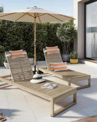 Miniatura 5 de T&H XHome Almohada de exterior para tumbona, diseño geométrico simple de rayas, impermeable, almohada lumbar con correa elástica ajustable