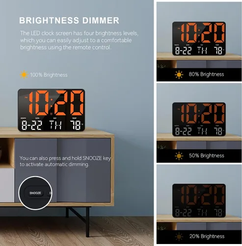 Miniatura 3 de Hournor Reloj de pared digital con control remoto, reloj digital, reloj LED de pantalla grande, relojes de pared grandes, color naranja