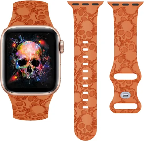 Wearlizer Halloween Skull Engraved Band Compatible with Apple Watch Bands 40/38/41/45/44/42/46/49mm Women Men Cute Soft Silicone Sport Stylish Strap