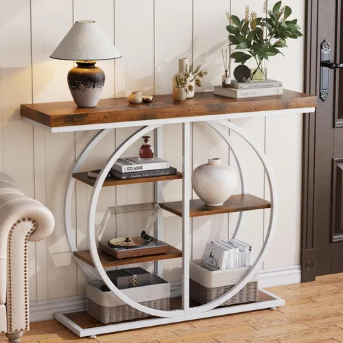 Miniatura 10 de LIFECHOVY Mesa Consola de 41.3" para Entrada, Mesa Industrial de Pasillo/Sofá con Estantes de Almacenamiento, Mueble de Acento Estrecho