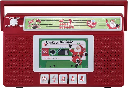 Mr. Christmas Santa's Boom Box Radio – Boombox de Navidad retro de 10 pulgadas con luces LED, 9 canciones navideñas, 3 estaciones de radio de Santa,