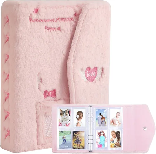 Miniatura 9 de Carpeta A5 Kpop - Álbum de fotos de felpa con 20 fundas interiores de 3 pulgadas para álbum de fotos en hojas sueltas, rellenable, 6 anillos, Negro