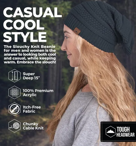 Miniatura 44 de Slouchy Cable tejido Gorro de lana por Tough Headwear – Gorro de lana de gran tamaño Sombreros Gorros Graves Sombreros Para Hombres y Mujeres