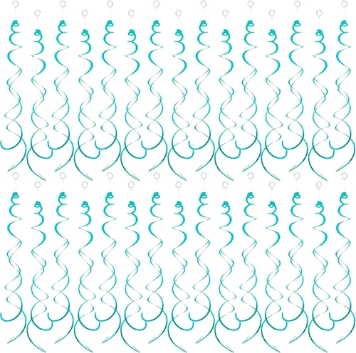 Miniatura 25 de 30 piezas de decoración de fiesta de remolinos colgantes, decoraciones de papel de aluminio, espiral, serpentina de plástico para techo, cumpleaños