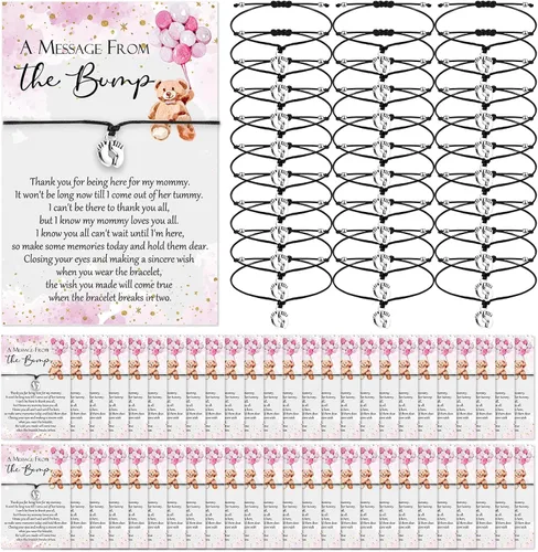 Miniatura 15 de Thyle 25 Juego de Pulseras Ajustables para Baby Shower con Mensaje de la Tarjeta de la Pancita, Huellas, Encanto para Invitados, Pulseras de Baby