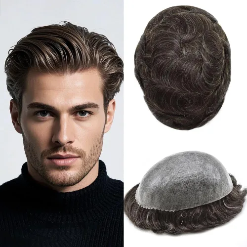 Miniatura 157 de Toupee for Men Hair Piece Real Human Hair Full Poly Skin Mens Toupee Mens Hair System Injected PU Hair System Invisible Hairpiece for
