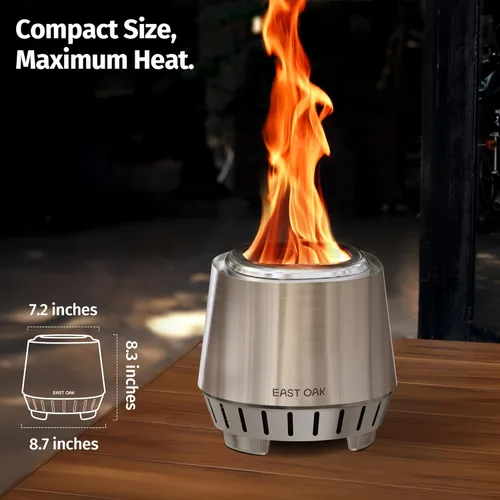 Miniatura 7 de East Oak Fuoco - Fogón de Mesa Sin Humo Bandeja de Cenizas 3 en 1 Fogón Portátil para Madera y Pellets Acero Inoxidable Quema 120% Más