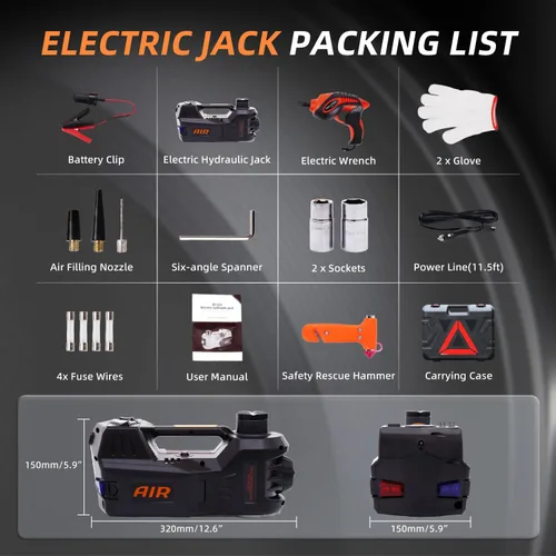 Miniatura 6 de STANDTALL Kit de gato eléctrico para coche de 5 toneladas y 12 V, elevador automático para automóvil con llave de impacto y bomba de inflado