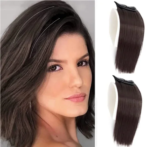 Extensiones de cabello grueso 2 en 1: clip, sintético, sin costuras, añadiendo volumen para adelgazar el cabello de las mujeres - marrón, negro