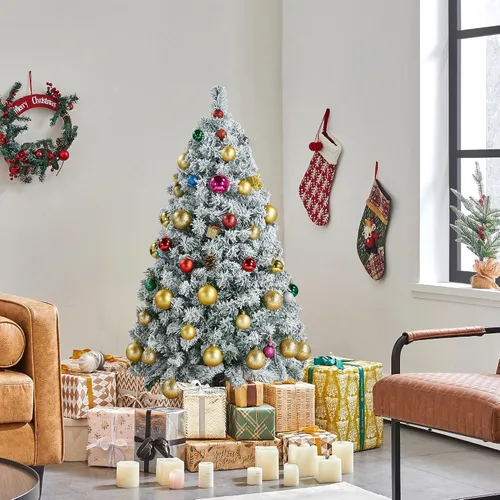 Miniatura 8 de Yaheetech Árbol de Navidad artificial preiluminado de 4.5 pies con luces incandescentes de color blanco cálido, árbol de Navidad con 340 puntas
