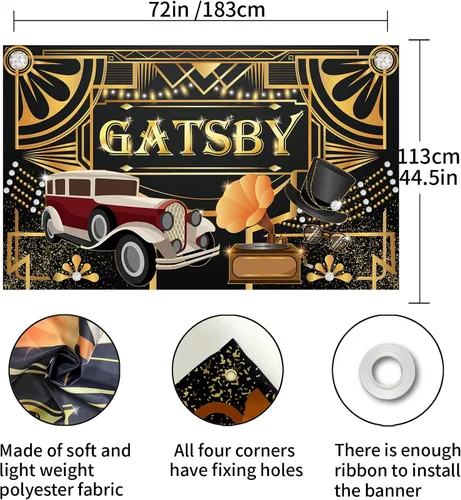 Miniatura 2 de Cartel de fondo con temática de The Great Gatsby, decoración artística retro para fiesta de los años 20, cumpleaños de los años 20, fondo
