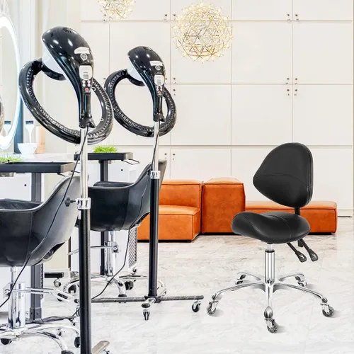 Miniatura 2 de Taburete higienista dental con soporte de espalda, taburete de silla de montar esteticista rodante para salón de pestañas, tienda de tatuajes, spa
