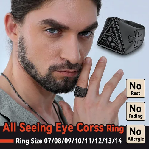 Miniatura 2 de FaithHeart Anillo de ojo de Dios para hombres y mujeres, acero inoxidable, chapado en oro de 18 quilates, anillos personalizados, Acero inoxidable