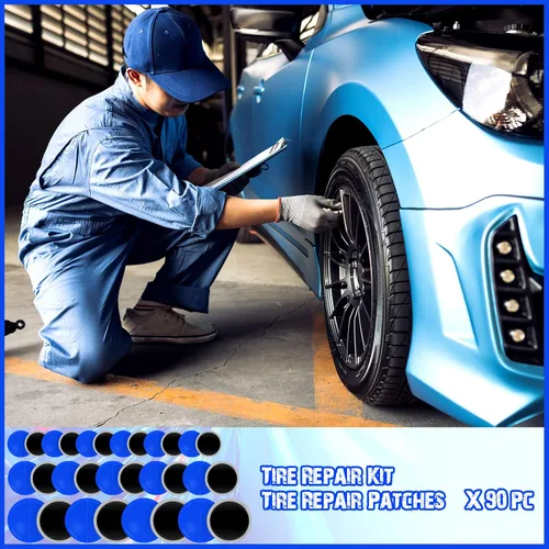Miniatura 4 de Tallew Juego de 90 piezas para reparación de neumáticos con parche de tubo. Herramienta de reparación de neumáticos de goma natural para coche