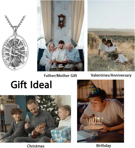 Miniatura 268 de Collar de plata de ley 925 con medalla de San Patrón, colgante de protección católica, amuleto, joyería religiosa para hombres y mujeres