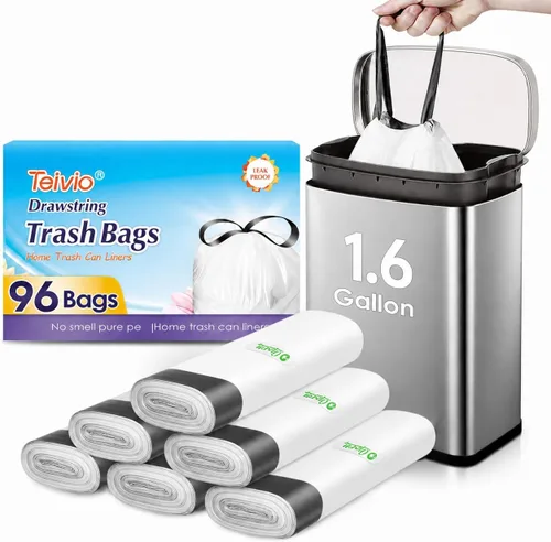 Miniatura 19 de Teivio - Bolsas de basura con cordón fuerte de 3 galones, 220 unidades, bolsas de basura para baño, bolsas de plástico pequeñas para el hogar
