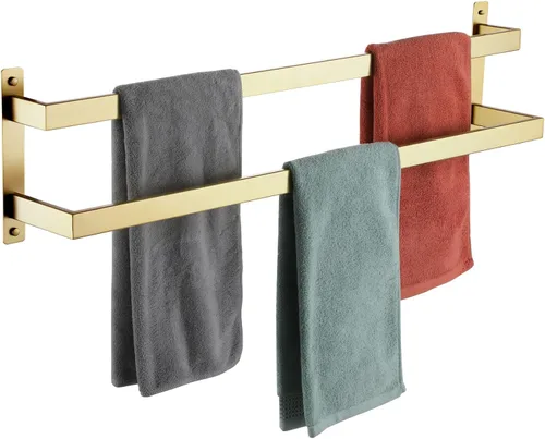 Miniatura 16 de KOKOSIRI Barras para Toallas de Baño de 2 Niveles Tipo Escalera Rieles para Toallas de 24 Pulgadas Soportes para Toallas Montados en Pared Estantes