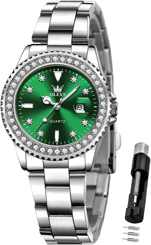 Miniatura 17 de OLEVS - Reloj de mujer de diamante, de cuarzo, analógico, de vestir, para mujer, de acero inoxidable, dos tonos, resistente al agua, luminoso