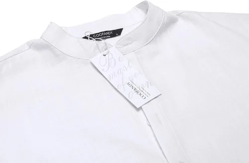 Miniatura 4 de COOFANDY - Camisas de lino y algodón con cuello Henley de manga larga estilo hippie informal camisas de playa