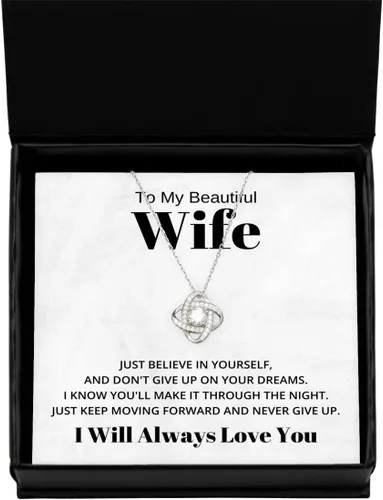 Collar de plata con nudo de amor "To My Beautiful Wife", "Just Believe in Yourself and Don't Give Up On Your Dreams", los mejores regalos de