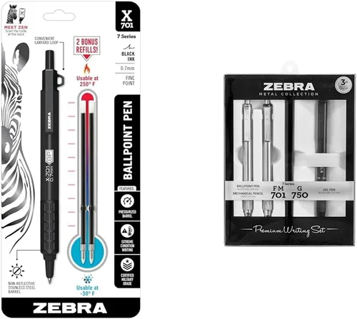 Zebra Pen X-701 Tactical & G-750 - Juego de regalo de bolígrafo retráctil y bolígrafo de gel, barril de metal premium, punta media/fina, paquete de