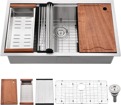 Fregadero de cocina de 28 pulgadas empotrado - Fregadero de cocina de acero inoxidable de calibre 16 de 28x18,10 pulgadas de profundidad, fregadero
