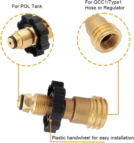 Miniatura 2 de Hooshing Adaptador de tanque de propano de ajuste universal que convierte la válvula de servicio de tanque POL LP a QCC1/tipo 1 con llave antigua a