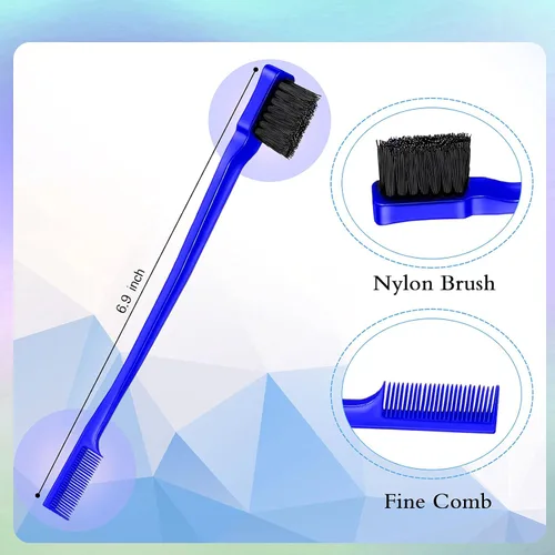 Miniatura 2 de Geiserailie Juego de 3 cepillos para el cabello con parte trasera lisa, cepillo de cerdas, control de bordes, peine para mujeres, cabello negro Azul