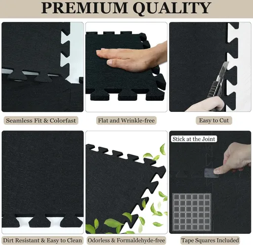Miniatura 6 de TroyStudio Alfombrillas de Suelo Entrelazadas Gruesas que Absorben el Sonido, 24 Piezas de 11 x 11 x 0.32 pulgadas, Alfombra de Piano de Alta