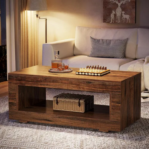 Miniatura 4 de Tribesigns Mesa de centro de madera para sala de estar, mesa de centro moderna de granja de 43.3 pulgadas con almacenamiento, mesa central