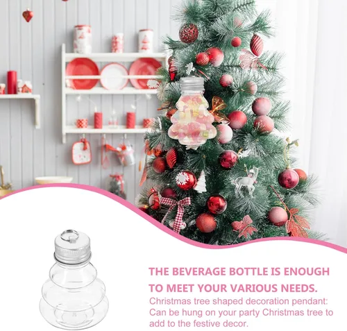Miniatura 2 de HOMSFOU 10 botellas de caramelo con forma de árbol de Navidad con tapas plateadas, recipientes rellenables para mascotas para golosinas navideñas