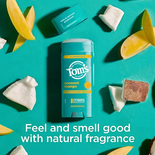 Miniatura 6 de Tom's of Maine Desodorante natural sin aluminio de coco y mango para mujeres y hombres, se pone transparente, protección contra olores y humedad