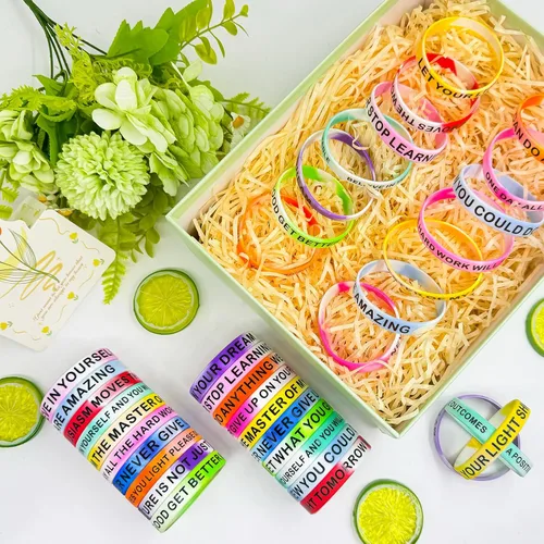 Miniatura 2 de Pulseras de silicona con cita motivacional, pulseras de goma inspiradoras de colores, pulseras elásticas unisex para niños y adolescentes, 20