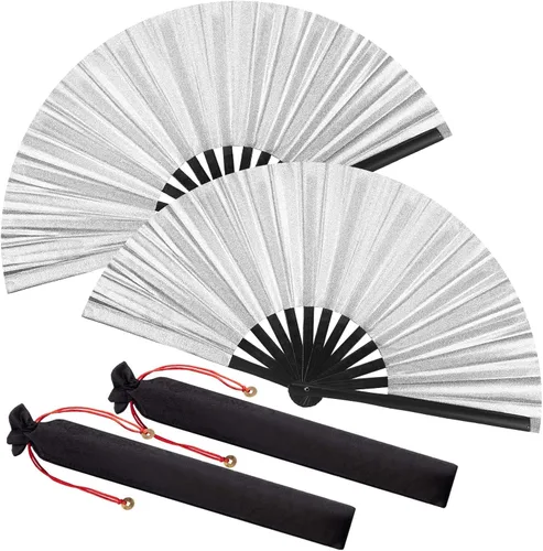 Miniatura 50 de Maitys Paquete de 2 ventiladores de mano plegables grandes de 13 pulgadas, ventiladores chinos de mano grandes para baile de línea, Tai Chi