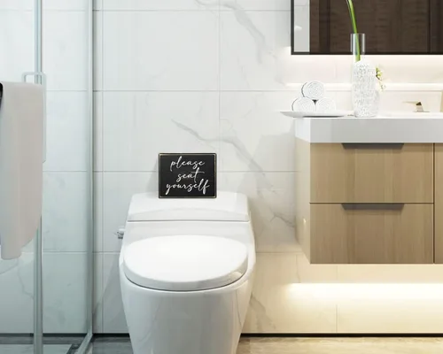 Miniatura 4 de Pigort Cartel divertido de baño con texto en inglés "Please Seat Yourself" para decoración del hogar, 5 x 6 pulgadas POR FAVOR