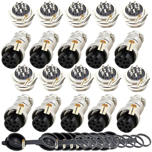 Miniatura 10 de Lsgoodcare Kit de surtido de 48 piezas, conector de cable de aviación macho hembra de 6 pines, 7 pines, 8 pines, 9 pines, 10 pines, rosca de 16 mm