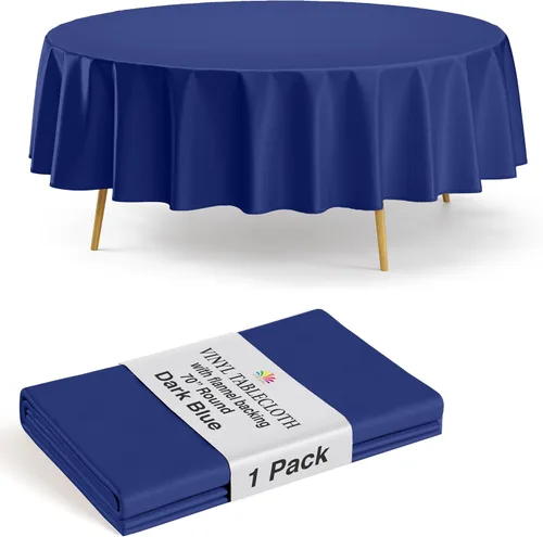 Miniatura 17 de Exquisite Manteles de vinilo azul de 54 x 70 pulgadas - Paquete de 3 manteles rectangulares con reverso de franela, plástico, reutilizable e