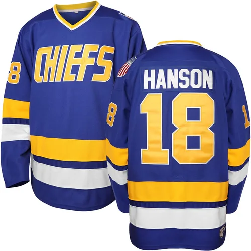 Miniatura 26 de Phoneutrix Hanson Brothers Charlestown Chiefs 16 Jack 17 Steve 18 Jeff Slap Shot Movie Hockey Jersey Azul