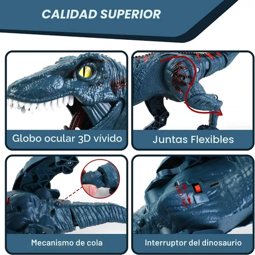 Miniatura 5 de Juguetes grandes de dinosaurio con control remoto para niños, juguetes de velociraptor jurásico que imita caminar y sonidos, juguetes robot que