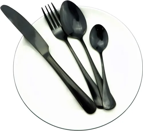 Miniatura 4 de Utensilios negros reutilizables con estuche, saludables y ecológicos, juego de vajilla portátil de acero inoxidable de 8 piezas, juego de vajilla