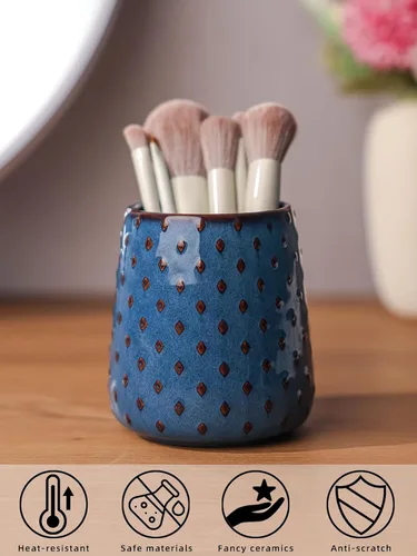 Miniatura 3 de Portacepillos de maquillaje de cerámica, tocador de baño de estilo granja y encimera, taza para brochas para cosméticos de baño, labiales