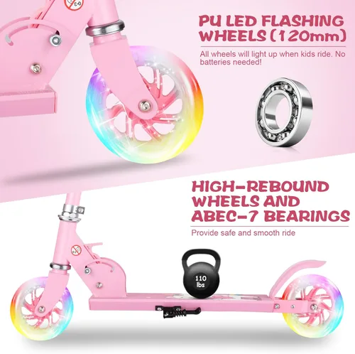 Miniatura 3 de Patinete para niños de 3 a 12 años – Patinete para niños con ruedas de luz LED y manubrio ajustable de 3 niveles, ligero y plegable de 2 ruedas