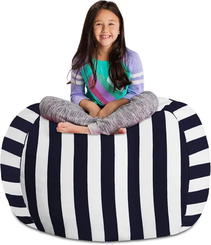 Miniatura 60 de Posh Stuffable - Sillón puff con almacenamiento para niños, contenedor de animales de peluche, organizador de juguetes de niños Lona rayas verde